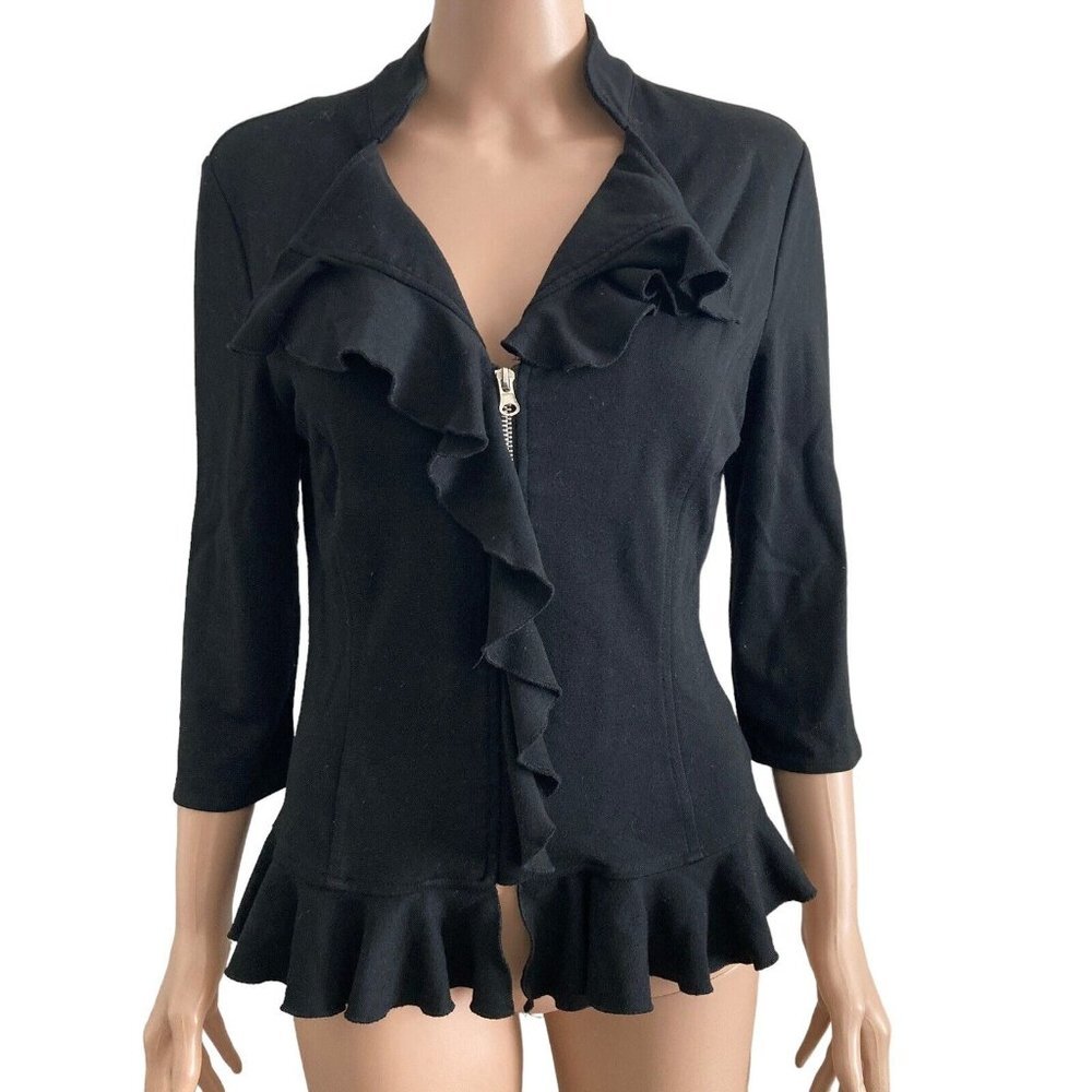 Filtre Jacket Women’s Small Black Ruffled Full Zip Lightweight